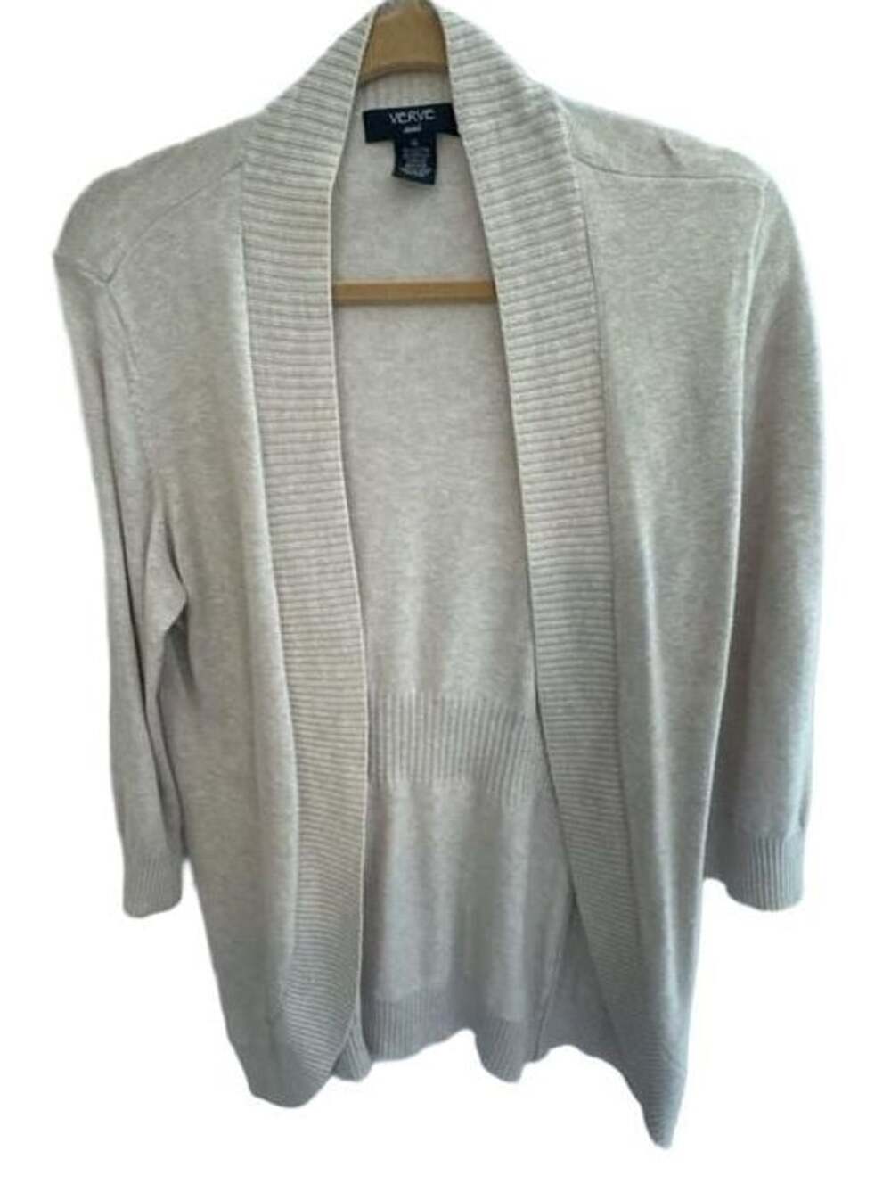 Verve Ami Open Front Cardigan Size XL Beige Shawl Collar Sweater
